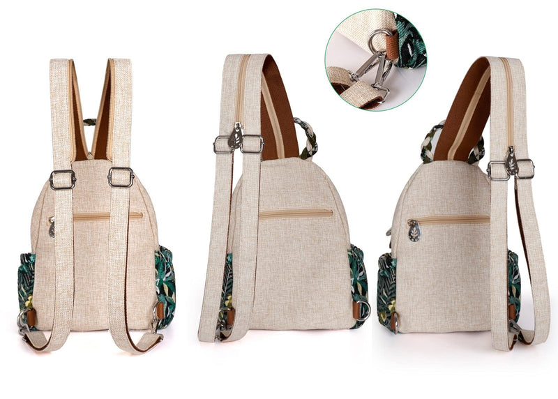 Girl's Convertible Sling Bag, Hand Craft Artisan Purse, Beautiful Canvas Premium Casual Day Mini Backpack for Women (Green Marsh)