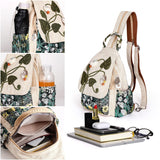 Girl's Convertible Sling Bag, Hand Craft Artisan Purse, Beautiful Canvas Premium Casual Day Mini Backpack for Women (Green Marsh)