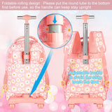 Girls Rolling Backpack, Women Roller Bookbag with Lunch Box for Adults, Water Resistant Wheeled School Bag for College Teens Kids Travel - Pink Flower