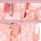 Girls Rolling Backpack, Women Roller Bookbag with Lunch Box for Adults, Water Resistant Wheeled School Bag for College Teens Kids Travel - Pink Flower