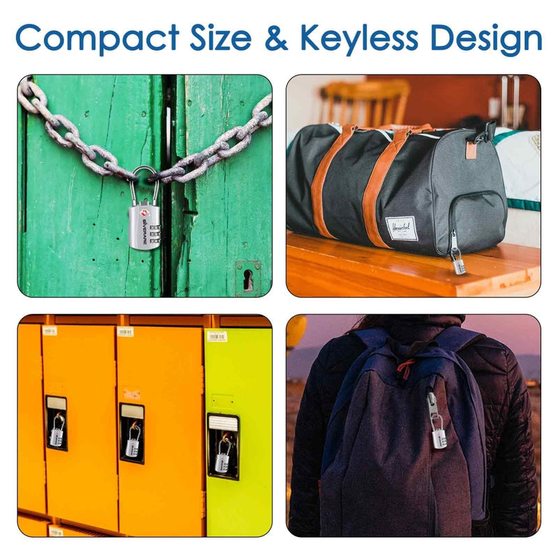 GIVERARE 2 Pack TSA Approved Luggage Locks, Combination Travel Cable Lock, Re - settable 3 - Digit Padlocks with Alloy Body, Keyless TSA Padlock for Gym Locker, Golf Bag Case - Silver