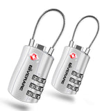 GIVERARE 2 Pack TSA Approved Luggage Locks, Combination Travel Cable Lock, Re - settable 3 - Digit Padlocks with Alloy Body, Keyless TSA Padlock for Gym Locker, Golf Bag Case - Silver