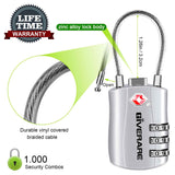 GIVERARE 2 Pack TSA Approved Luggage Locks, Combination Travel Cable Lock, Re - settable 3 - Digit Padlocks with Alloy Body, Keyless TSA Padlock for Gym Locker, Golf Bag Case - Silver