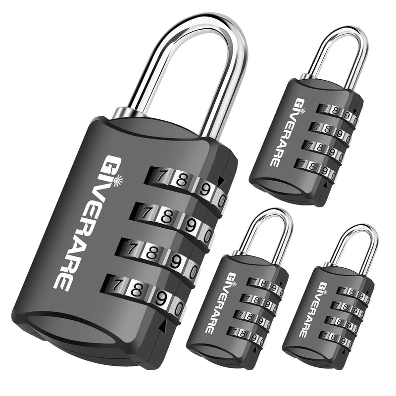 GIVERARE 4 Pack Combination Lock, 4 - Digit Padlock Keyless, Resettable Luggage Locks for Backpack, Gym & School & Employee Locker, Weatherproof Travel Lock for Fence, Backyard Gate, Hasp, Case - Black