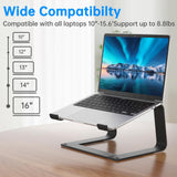 GleYo Laptop Stand for Desk Portable Computer Riser Metal Notebook Holder Printer Stand Office Desk Accessories Compatible with MacBook Air, Pro, Dell, HP, Lenovo and All 10 - 16" Laptops, Black