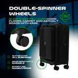 Global DRT 20” Carry - On Luggage – Lightweight, Collapsible, Expandable Suitcase with Spinner Wheels, Airline Approved, Water & Impact Resistant, Travel Bag with TSA Lock –BLACK
