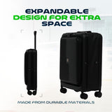Global DRT 20” Collapsible Carry - On Luggage – Lightweight & Expandable Hard Shell Suitcase with Spinner Wheels, TSA Lock, Airline Approved, Water & Impact Resistant Travel Bag (BLACK)