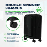 Global DRT 20” Collapsible Carry - On Luggage – Lightweight & Expandable Hard Shell Suitcase with Spinner Wheels, TSA Lock, Airline Approved, Water & Impact Resistant Travel Bag (BLACK)