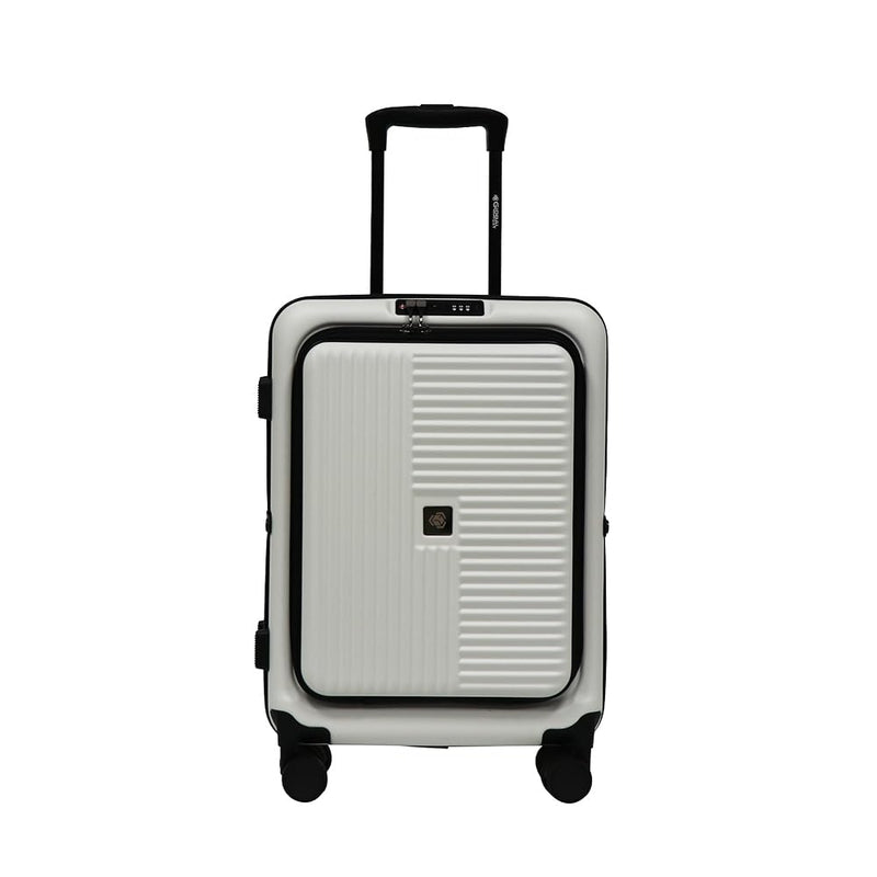 Global DRT 20” Collapsible Carry - On Luggage – Lightweight & Expandable Hard Shell Suitcase with Spinner Wheels, TSA Lock, Airline Approved, Water & Impact Resistant Travel Bag (CREAM WHITE)