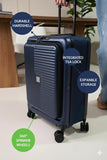 Global DRT 20” Collapsible Carry - On Luggage – Lightweight & Expandable Hard Shell Suitcase with Spinner Wheels, TSA Lock, Airline Approved, Water & Impact Resistant Travel Bag (NAVY BLUE)