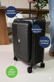 Global DRT 20” Collapsible Carry - On Luggage – Lightweight & Expandable Hard Shell Suitcase with Spinner Wheels, TSA Lock, Airline Approved, Water & Impact Resistant Travel Bag (BLACK)