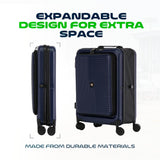 Global DRT 20” Collapsible Carry - On Luggage – Lightweight & Expandable Hard Shell Suitcase with Spinner Wheels, TSA Lock, Airline Approved, Water & Impact Resistant Travel Bag (NAVY BLUE)