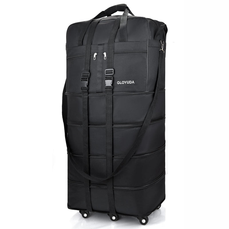 Gloyuda 130L Expandable Luggage, 43 Inch Extra Large Suitcase with Wheels, Collapsible Luggage, Rolling Duffle Bag with Wheels, Big Suitcases with a Handle Wrap Shoe Bag Shoulder Strap (Black)