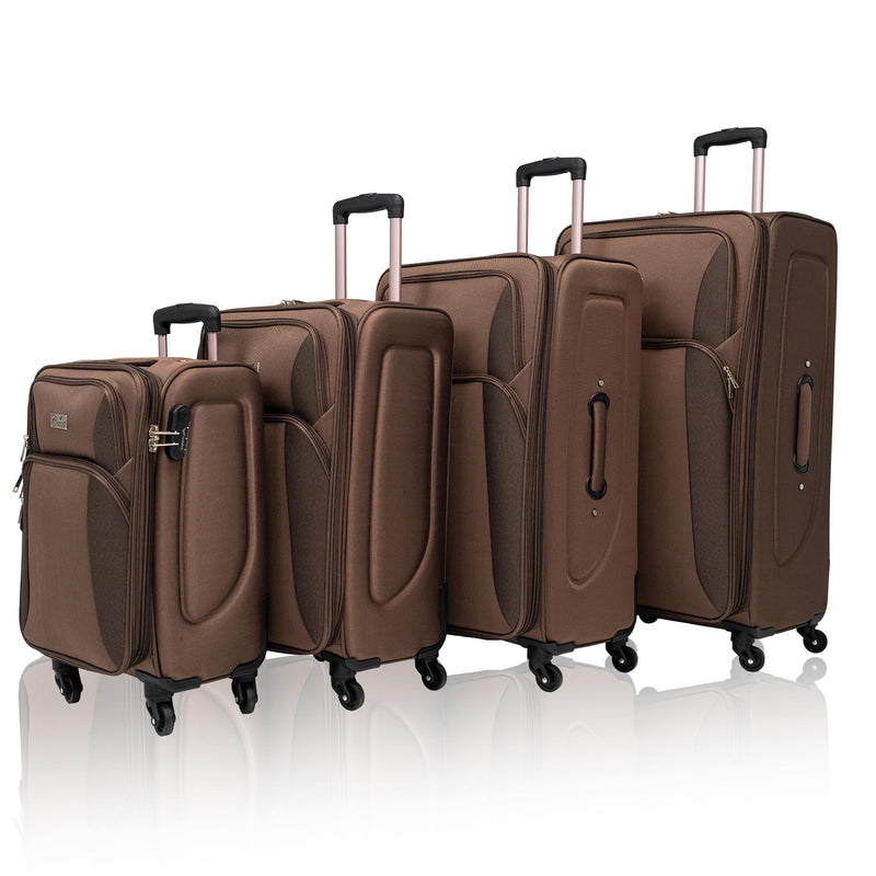 GOAWGO 4 - Piece Luggage Set (20/24/28/32") with Lock | Expandable Carry - On Softshell Suitcase | Softside Lightweight Travel Suitcase Set with Spinner Wheels and Front Pocket (Brown)