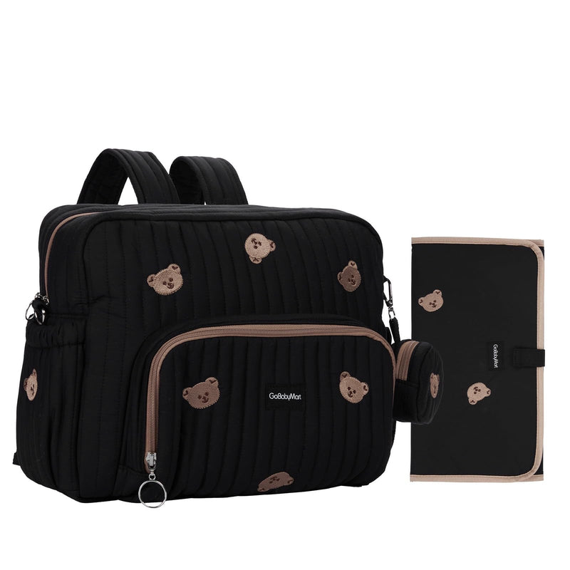 GOBABYMART Diaper Bag Backpack, Medium Maternity baby bag & Changing Pad, Insulated Pockets, Stroller Straps & Pacifier Case (Medium - Black Bears)