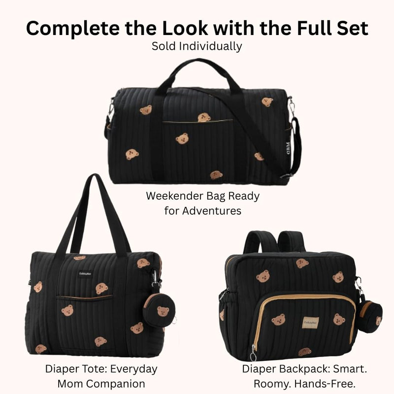 GOBABYMART Diaper Bag Backpack, Medium Maternity baby bag & Changing Pad, Insulated Pockets, Stroller Straps & Pacifier Case (Medium - Black Bears)