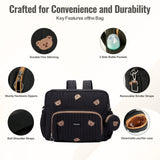 GOBABYMART Diaper Bag Backpack, Medium Maternity baby bag & Changing Pad, Insulated Pockets, Stroller Straps & Pacifier Case (Medium - Black Bears)