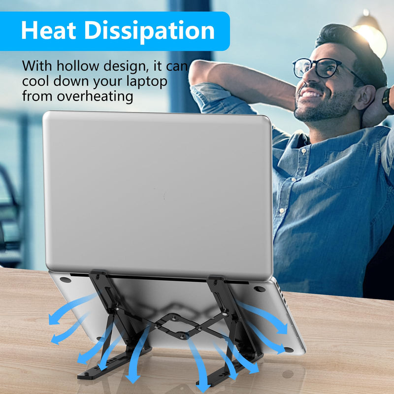 Gogoonike Adjustable Laptop Stand, Portable Laptop Riser for Desk, ABS+Silicone Foldable Ventilated Cooling Notebook Holder Stand for 10 - 15.6” Laptops, Tablets