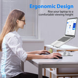 Gogoonike Laptop Stand for Desk, Adjustable Laptop Riser, Metal Foldable Computer Stand Holder Portable Notebook Mount, Ventilated Cooling Printer Stand Compatible with 10 - 15.6” Laptops