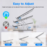Gogoonike Laptop Stand for Desk, Adjustable Laptop Riser, Metal Foldable Computer Stand Holder Portable Notebook Mount, Ventilated Cooling Printer Stand Compatible with 10 - 15.6” Laptops