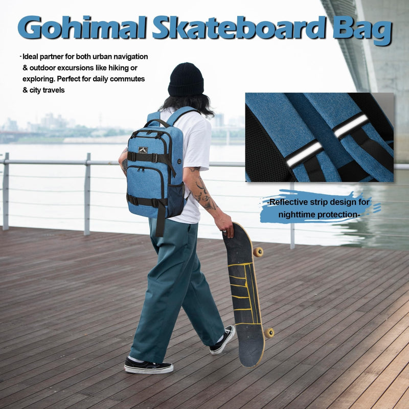 GoHimal Blue Skateboard Backpack, Laptop Bag - Multi - Sport Design for Men & Women, Modern, Anti - Theft