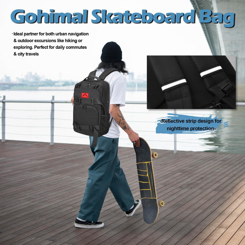 GoHimal Skateboard Backpack, Skateboard Bag Sports Backpack, Laptop Bag Multi - Sport Design for Men & Women