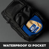 Gold BJJ Jiu Jitsu Backpack - Heavy Duty Gym Bag with Waterproof Gi Pocket (Black)