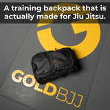 Gold BJJ Jiu Jitsu Backpack - Heavy Duty Gym Bag with Waterproof Gi Pocket (Black)