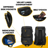 Gold BJJ Jiu Jitsu Backpack - Heavy Duty Gym Bag with Waterproof Gi Pocket (Black)