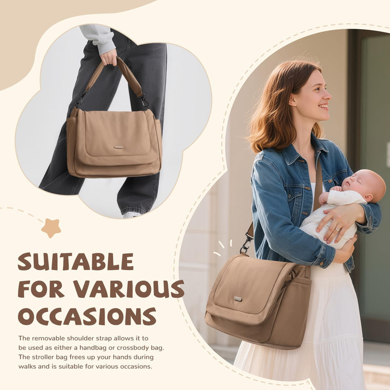 GOLF QUALITY 22L Puffer Diaper Bag Tote,Large Capacity Baby Diaper Tote Travel Bags Crossbody Hospital Bag for mom,Champagne Brown