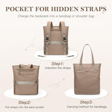GOLF QUALITY Convertible Laptop Backpack for Women Men Carry on Tote Backpack Teacher Bookbag for College Work Nurse Travel Leisure,16 Inch,Champagne Brown