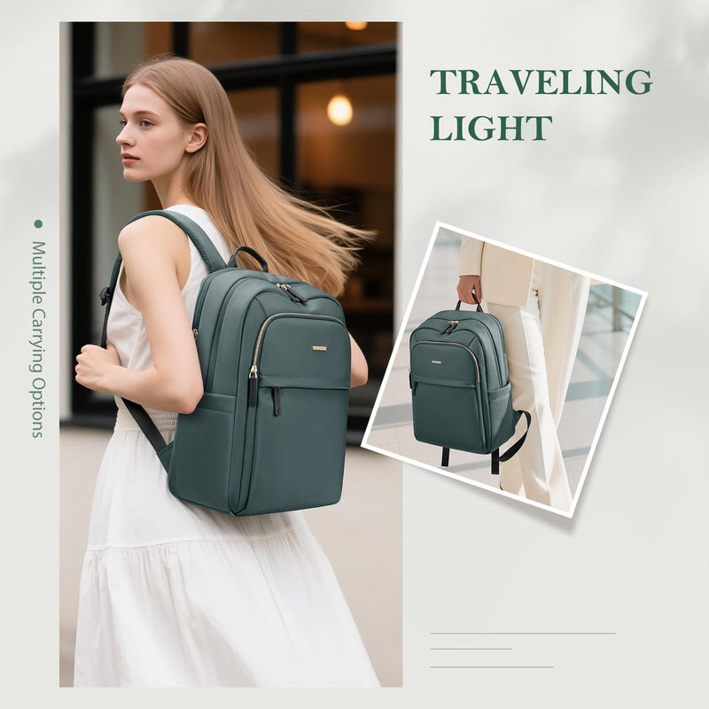 GOLF QUALITY Travel Backpack for Women Personal Carry On Bag Business Weekender Hiking Multilayer Laptop Bag,16 Inch,DarkGreen