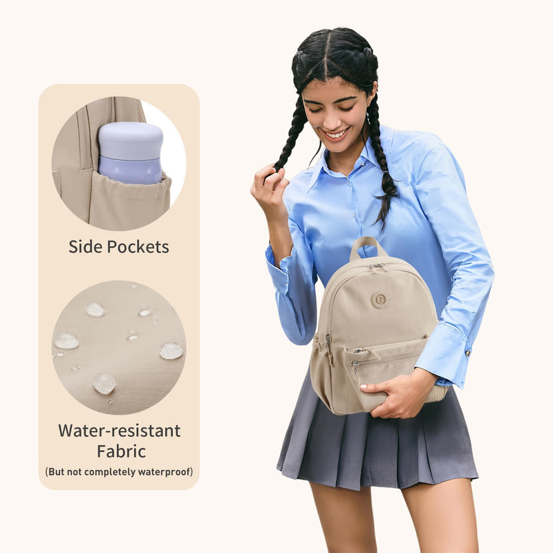 GOLF SUPAGS 10L Mini Backpack Lightweight Nylon Daypack for Women, Small City Pack, Versatile Ladies Backpack for Shopping & Travel, Apricot