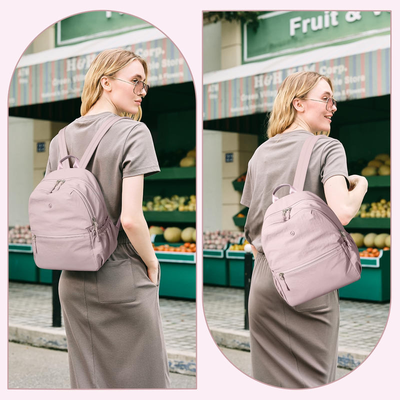 GOLF SUPAGS 13L Mini Backpack Lightweight Nylon Daypack for Women, Small City Pack, Versatile Ladies Backpack for Shopping & Travel, Light Pink