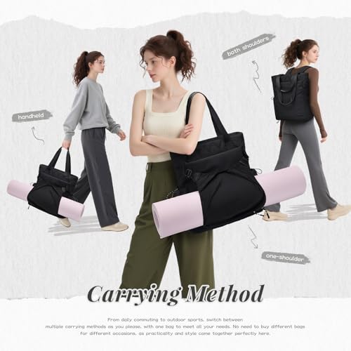 GOLF SUPAGS 3-in-1 Laptop Tote Backpack for Women 15.6" Quilted Work Gym Bag with Hidden Yoga Mat Carrier for Travel Leisure (Black)