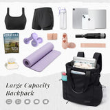 GOLF SUPAGS 3-in-1 Laptop Tote Backpack for Women 15.6" Quilted Work Gym Bag with Hidden Yoga Mat Carrier for Travel Leisure (Black)