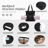 GOLF SUPAGS 3-in-1 Laptop Tote Backpack for Women 15.6" Quilted Work Gym Bag with Hidden Yoga Mat Carrier for Travel Leisure (Black)