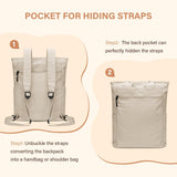 GOLF SUPAGS Foldaway Convertible Tote Backpack Lightweight Nylon Daypack for Women Men City Pack Versatile Backpack for Leisure Travel, Apricot