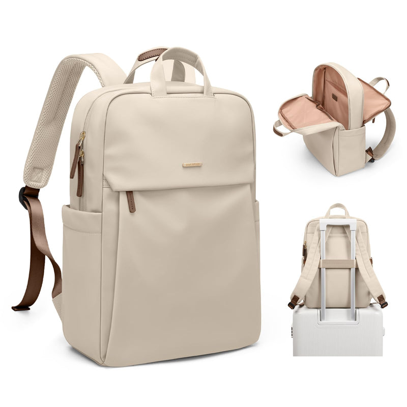 GOLF SUPAGS Women Laptop Backpack Fits 15.6 Inch Notebook Casual Daypack Everyday Bag for Work Travel College Backpack Book Bags (Apricot)