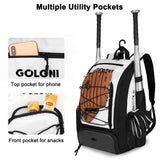 Goloni 40L Baseball Bag, Softball Bat Bag with Shoes Compartment,Fence Hook,Backpack for Baseball, T - Ball & Softball Equipment & Gear,White