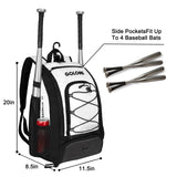 Goloni 40L Baseball Bag, Softball Bat Bag with Shoes Compartment,Fence Hook,Backpack for Baseball, T - Ball & Softball Equipment & Gear,White