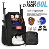 Goloni Baseball Bag, 60L Capacity Softball bag Holds 4 Bats for Youth & Adult, Baseball Bat Backpack with Shoes Compartment,Helmet Holder,Fence for Hook T - Ball, Softball Equipment, Baseball Gear