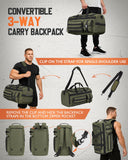 Gonex 45L Duffel Bag for Men, 3 in 1 Convertible Carry Gym Duffle with Shoe Compartment, Tactical Gear Loops, Water - Repellent Lining, Workout & Travel Bag (Army Green)