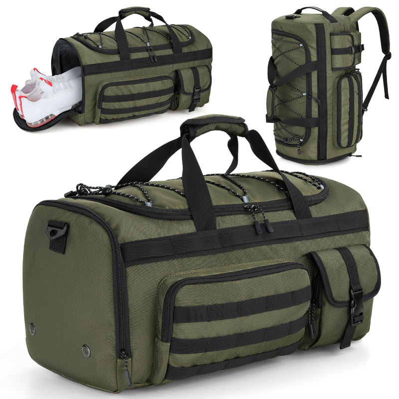 Gonex 45L Duffel Bag for Men, 3 in 1 Convertible Carry Gym Duffle with Shoe Compartment, Tactical Gear Loops, Water - Repellent Lining, Workout & Travel Bag (Army Green)