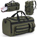 Gonex 45L Duffel Bag for Men, 3 in 1 Convertible Carry Gym Duffle with Shoe Compartment, Tactical Gear Loops, Water-Repellent Lining, Workout & Travel Bag (Army Green)