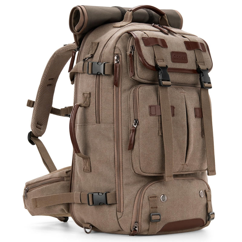 Gonex Canvas Backpack, Vintage 3 - in - 1 Convertible Laptop Bag for Travel, Work & College, Large Carry - On Rucksack for Men & Women (Coffee Brown)