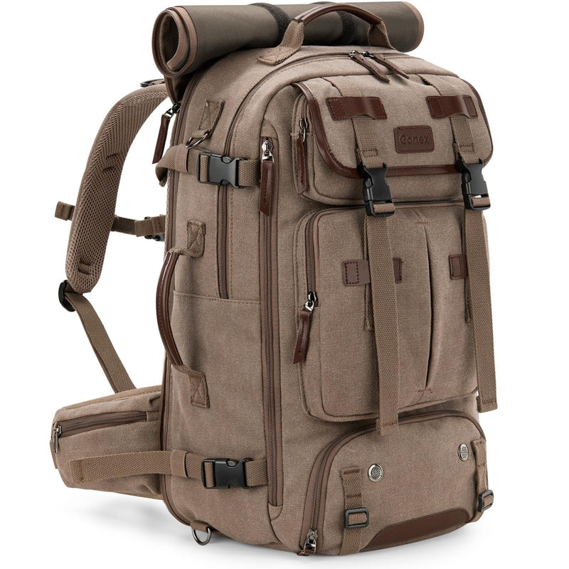 Gonex Canvas Backpack, Vintage 3 - in - 1 Convertible Laptop Bag for Travel, Work & College, Large Carry - On Rucksack for Men & Women (Coffee Brown)