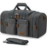 Gonex Canvas Duffle Bag for Travel, Expandable Water Resistant 60L Carry on Duffel Overnight Weekender Gym Bag with Wet Dry Separation Pocket & Suitcase Handle Sleeve, Grey