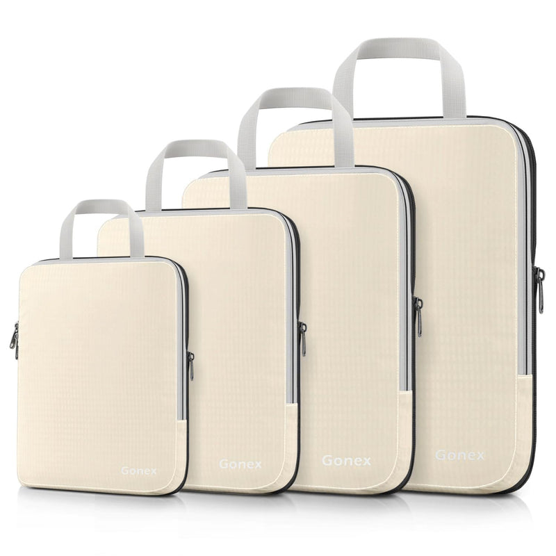 Gonex Compression Packing Cubes, 4pcs Expandable Storage Travel Luggage Bags Organizers (Cream)