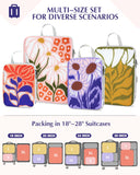 Gonex Compression Packing Cubes, 4pcs Expandable Storage Travel Luggage Bags Organizers, Travel Cubes for Suitcase Carry On (Flowers)